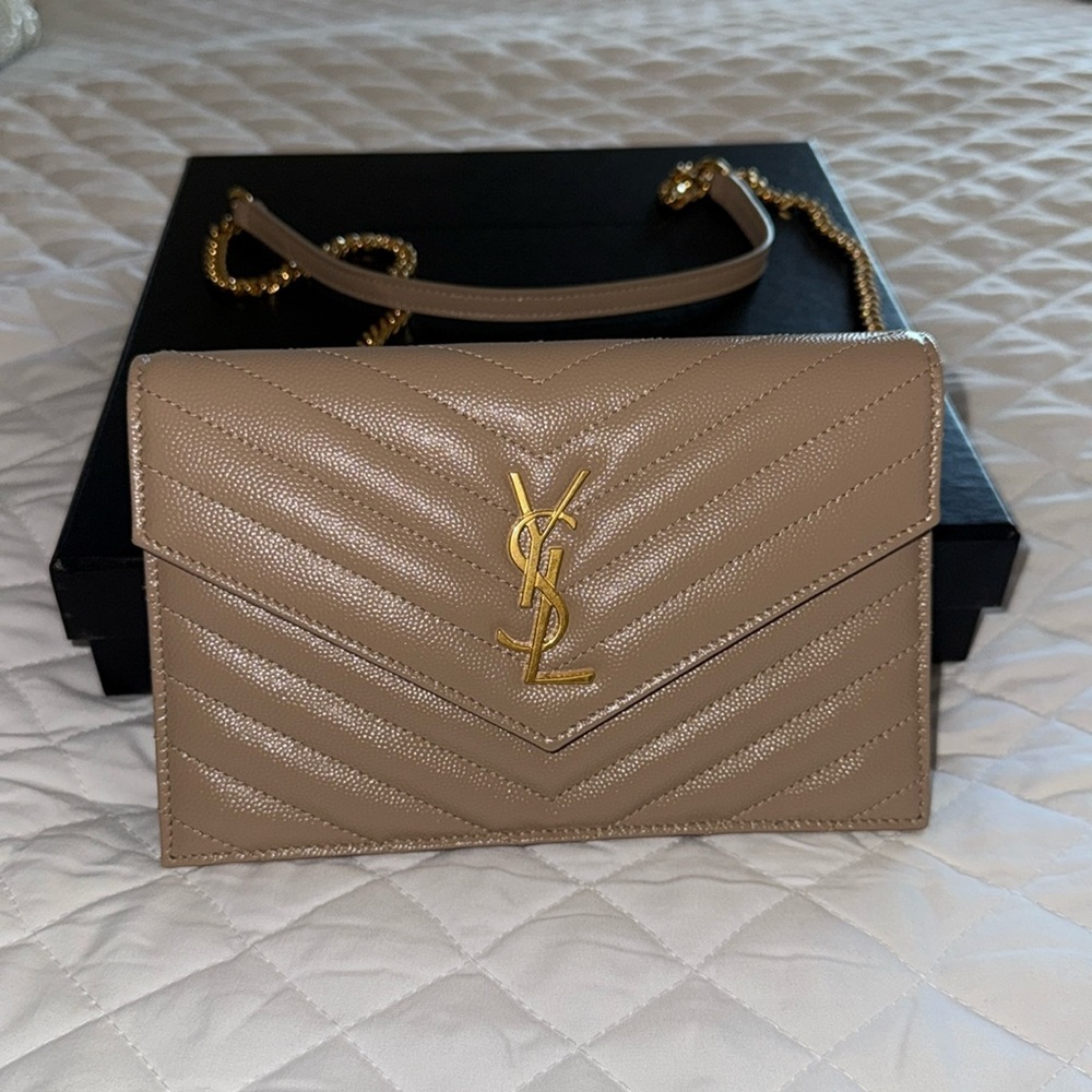 Authentic New ysl ENVELOPE CHAIN WALLET